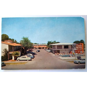 Franklin Motel Postcard Las Vegas Nevada Old Cars Swimming Pool People Chrome